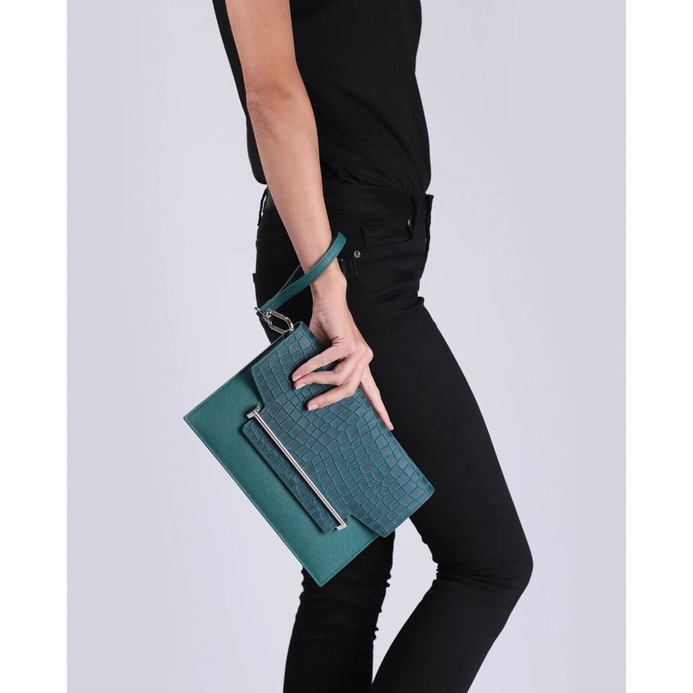 NWT Botkier Lennox Woman's Clutch Emerald Green Croco - Detachable Wristlet